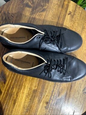 Johnston & Murphy Black Leather Lace-Up Sneakers with Tan Lining